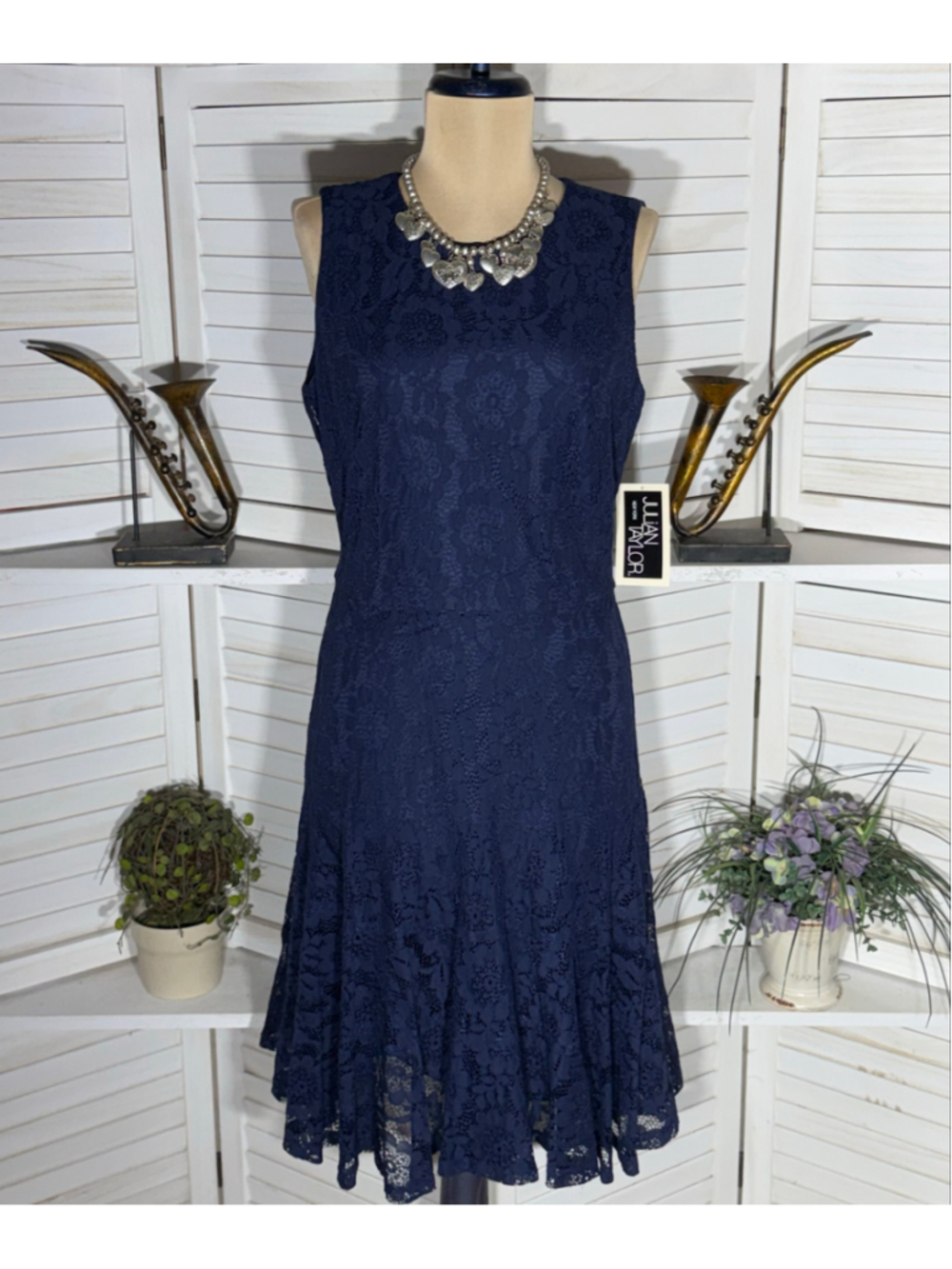 NWT Julian Taylor blue floral lace dress fit flare cocktail mod whimsigoth glam